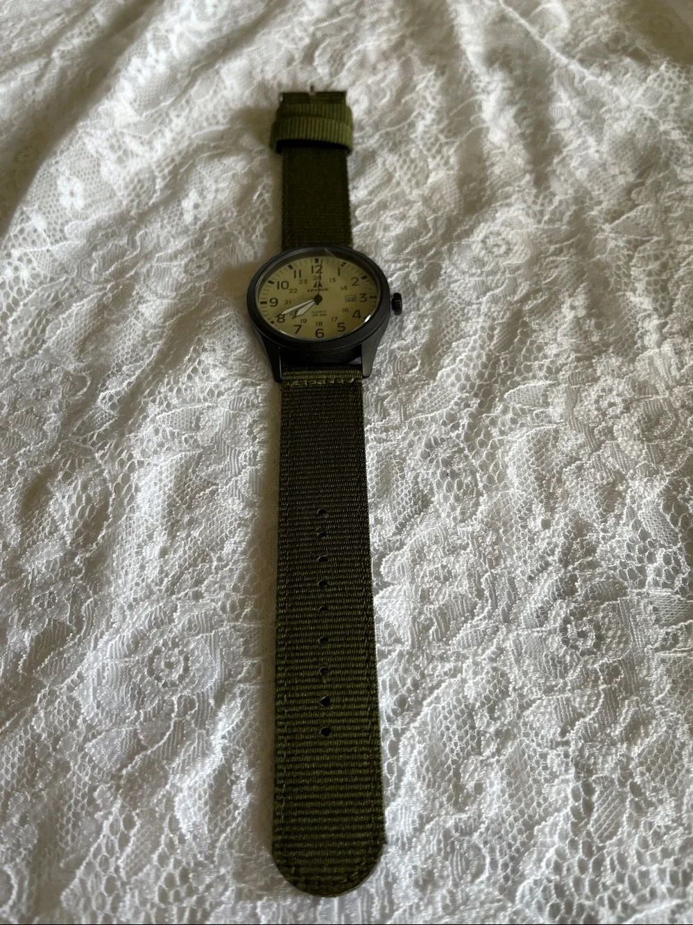 Men's Khaki Dial Quartz Watch with Green Nylon Strap